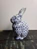 Porcelain Rabbit Figurine in Blue Fishnet Pattern