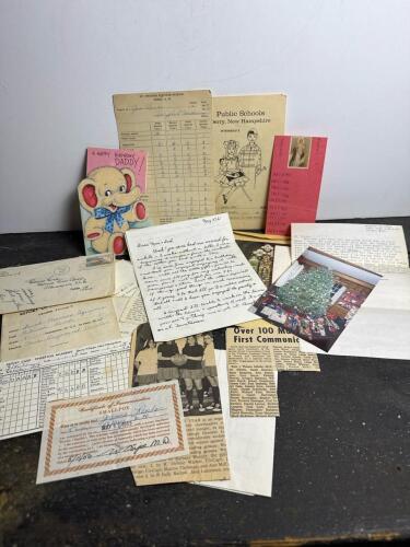 Vintage Ephemera Lot: Report Cards, Cards, Newspaper Clippings