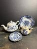Blue and White Staffordshire-Style Teapots and Plates