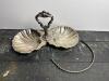 Silver Plated Shell Form Double Server with Handle, Hong Kong