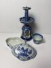 Chinese Blue and White Porcelain Trinket Box, Cup, and Candleholder