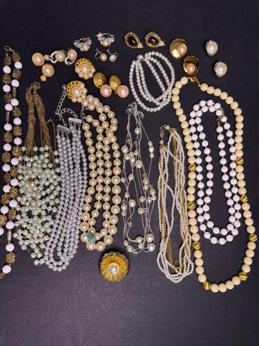 Costume Pearl Necklaces and Earrings Including Richelieu