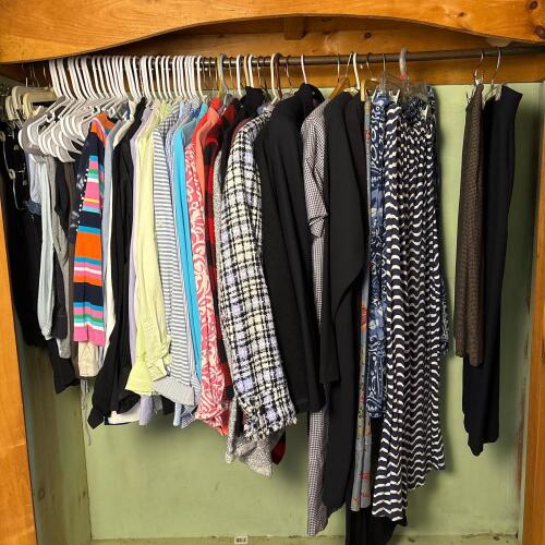 Women's Clothing Lot: Shirts, Tops, Jackets, Skirts, and Pants