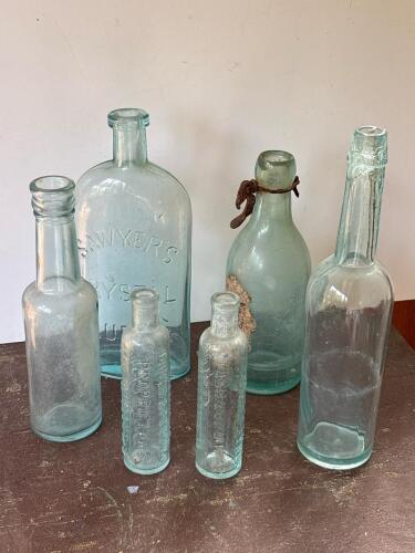 Antique Embossed Aqua Glass Bottles