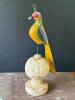 Hand-Painted Folk Art Bird Sculpture on Pedestal Base