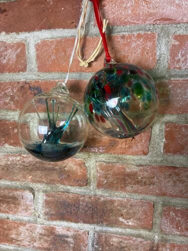Pair of Handblown Glass Art Ornaments
