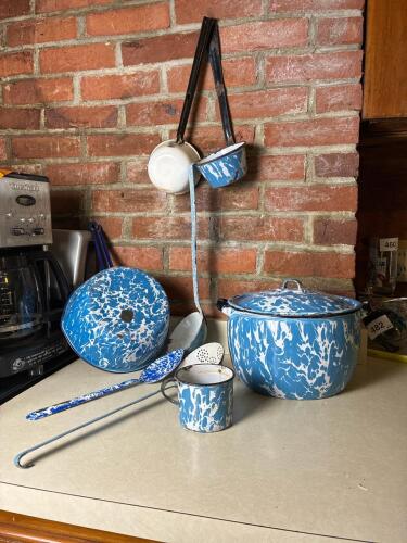 Blue and White Enamelware Lot