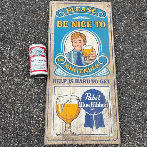Vintage Pabst Blue Ribbon Wooden Bar Sign