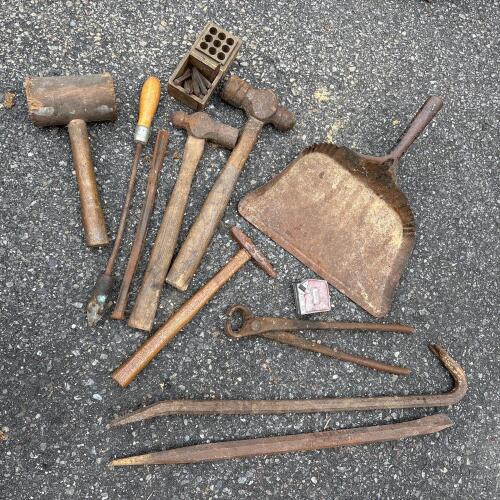 Vintage Hand Tools, Punch Set, & Dust Pan