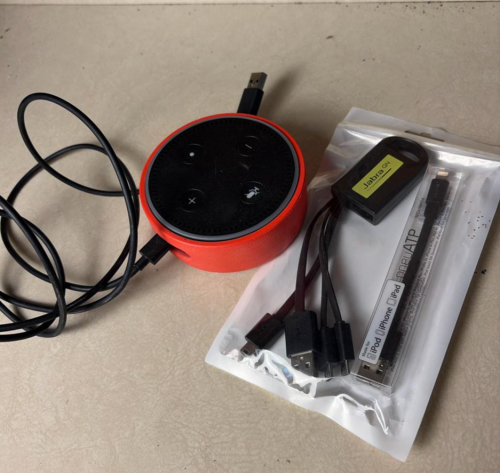 Amazon Echo Dot Smart Speaker with Jabra GN Adapter and Lightning Cable