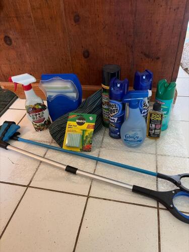 Household Cleaning and Pest Control Supplies with Grabbers