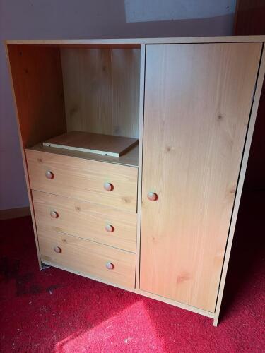 Wood Veneer Dresser Cabinet with Drawers and Shelved Door