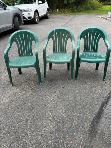 Three Syroco Green Plastic Outdoor Armchairs