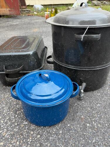 Three Vintage Enamelware Pots