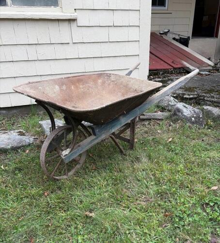 Antique Metal Wheelbarrow with Wooden Handles