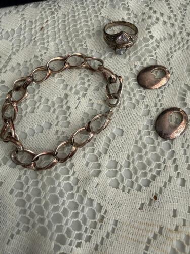 Sterling Silver Jewelry Group: Bracelet, Ring, Earrings