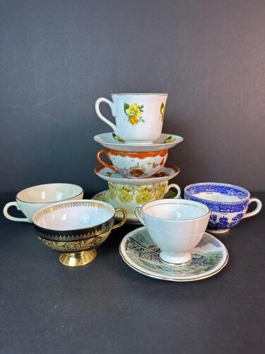 Assorted Vintage Porcelain Teacups and Saucers
