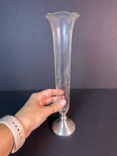 Glass Bud Vase With Metal Base