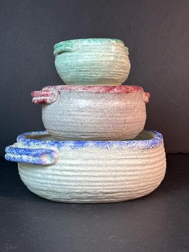 Artisan Studio Pottery Nesting Bowls in Multicolor Glaze