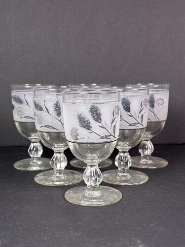 Etched Floral Stemmed Glass Goblets