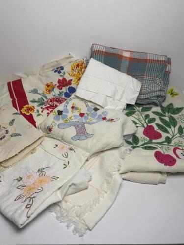 Assorted Vintage-Style Embroidered and Printed Linens