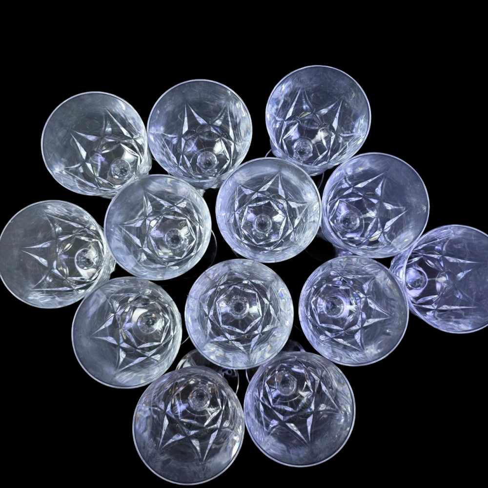 Set of 13 Cut Crystal Wine Glasses, 5.5 Tall, Starburst Pattern, One ...