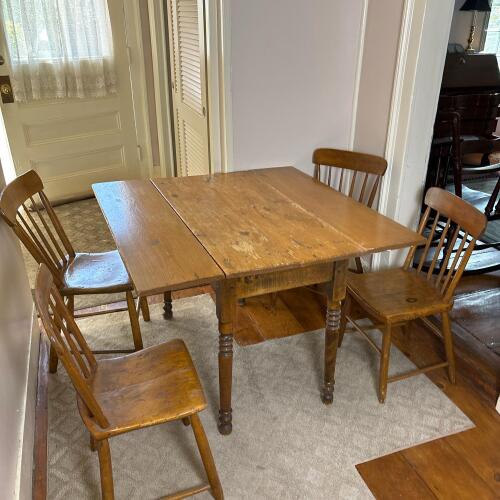 Small Rustic Drop-Leaf Wooden Table & Chairs