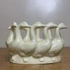 Ceramic Basket with Goose Motif, Signed 1984