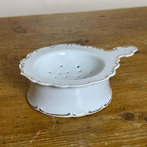 Vintage Porcelain Tea Strainer with Drip Bowl Base