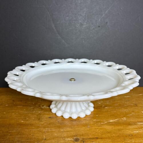 Milk Glass Lace Edge Lazy Susan Turntable