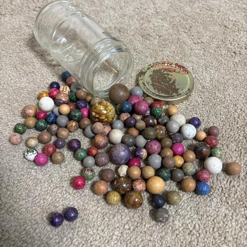Vintage Clay Marbles Assortment in Jar