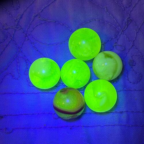 Six Vintage Uranium Glass Marbles