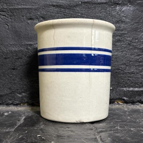 Stoneware Crock With Blue Stripe Band