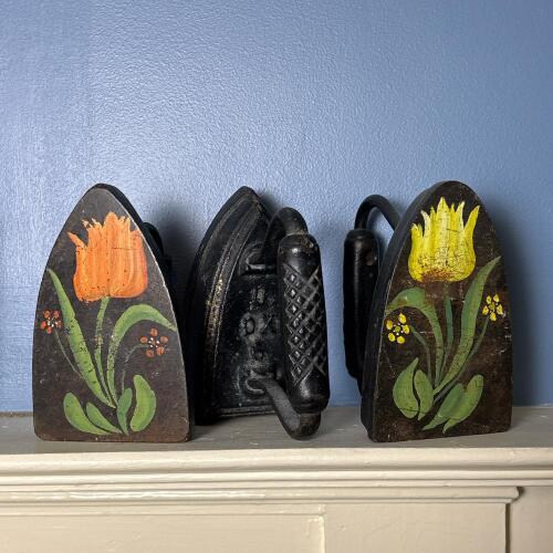 Vintage Sad Irons With Painted Floral Designs