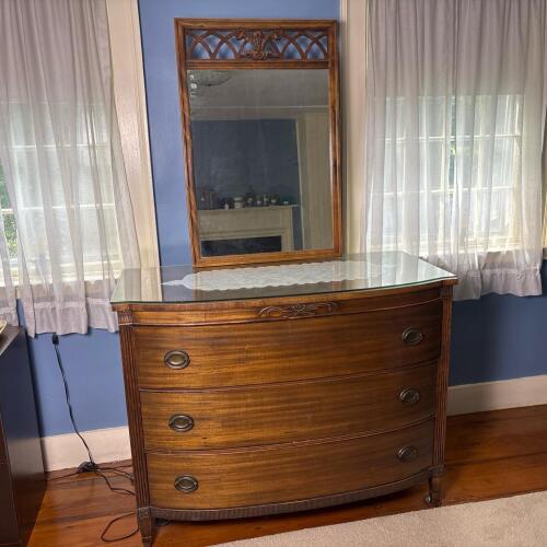 Vintage Bow Front Wooden Dresser with Mirror