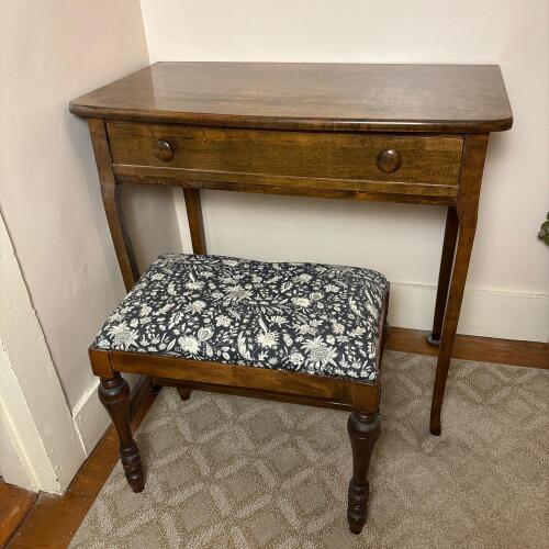 Vintage Wooden Desk & Upholstered Bench