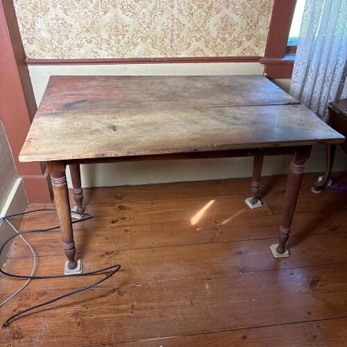 Vintage Rustic Wood Table With Turned Legs