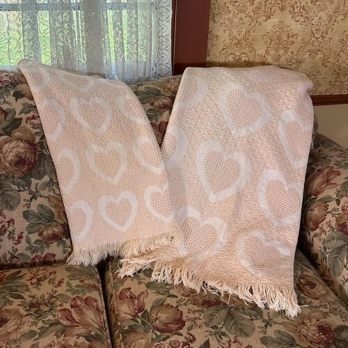 Pair of Woven Heart Pattern Throw Blankets