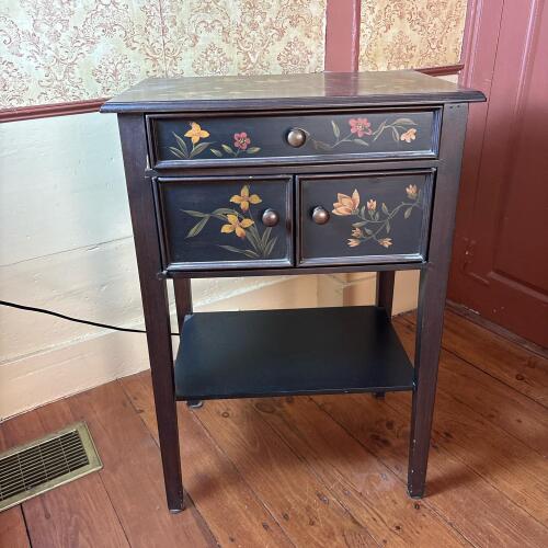 Folk Art Style Black Floral Side Table