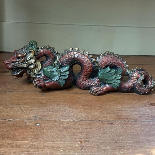 Polychrome Dragon Sculpture, Signed