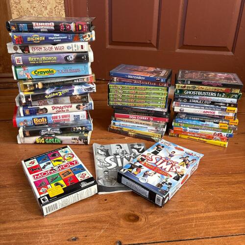 Vintage VHS Tapes, DVDs, and PC Games Assortment