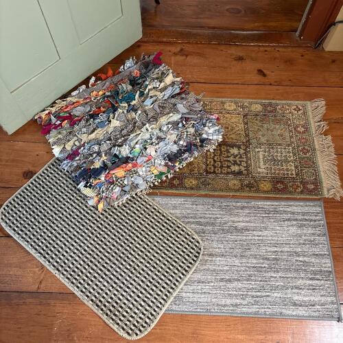 Four Assorted Small Rugs - Braided, Shag Rag, Oriental-Style, Woven