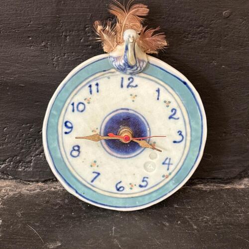 Ceramic Wall Clock With Bird and Feather Motif