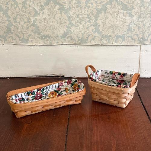 Pair of Longaberger Handwoven Baskets with Floral Liners