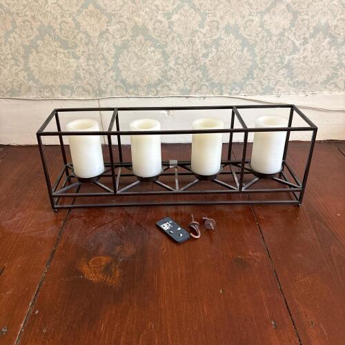 Partylite Remote-Control LED Pillar Candles with Black Metal Holder