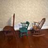 Three Children&rsquo;s Wooden Chairs with Cloth Dolls and Cat - 6