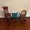 Three Children&rsquo;s Wooden Chairs with Cloth Dolls and Cat - 7
