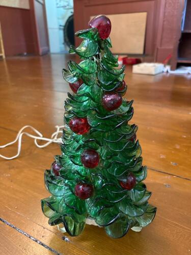 Glass Christmas Tree with Red Ornaments