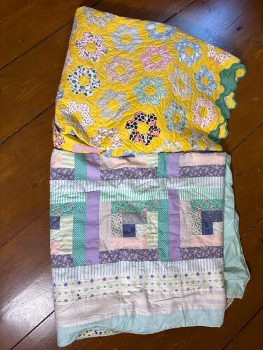 Two Handmade Quilts in Patchwork and Floral Patterns