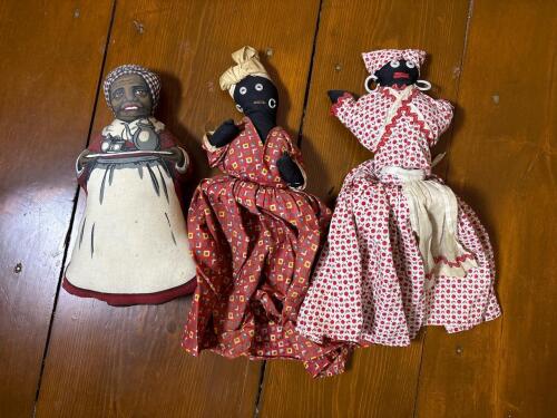 Vintage Cloth Mammy Dolls With Fabric Dresses